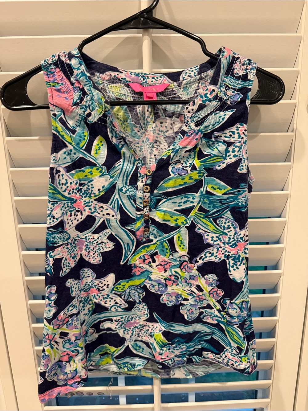Lilly Pulitzer Navy Floral Sleeveless Tank with Pink, Green & Blue Print